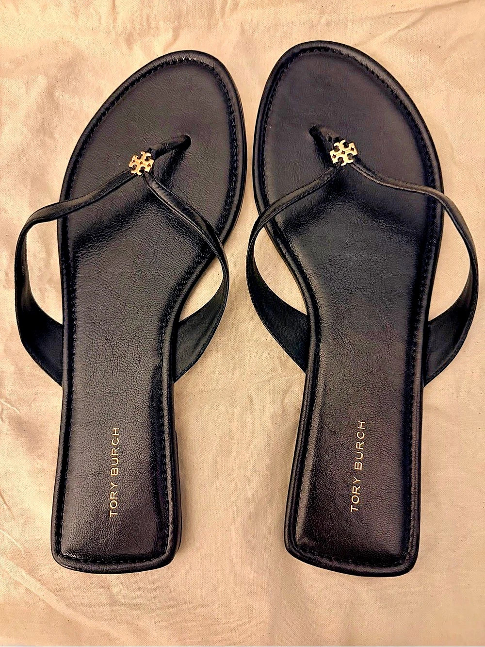 Tory Burch Miller Capri Sandal Black Logo Thong Sandals US 10M